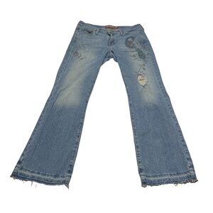 Hint Jeans Wide Leg Flare Distressed Blue Jeans Women’s Size 13 Printed Y2K
